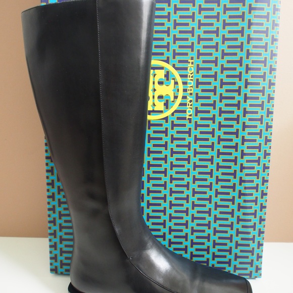 Tory Burch Square Toe Boots 20MM Knee Boots Size 9 Black - Picture 7 of 9